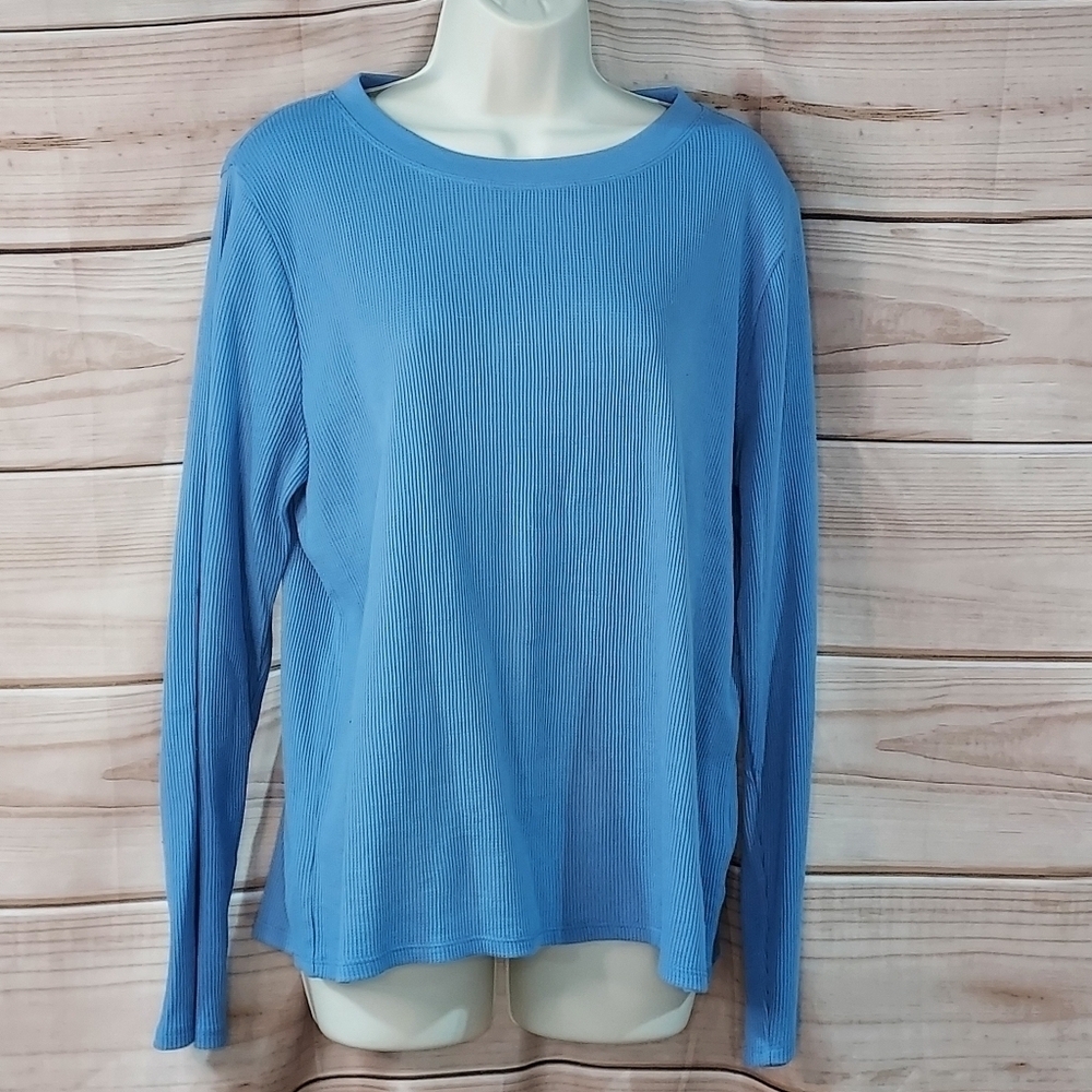 JCrew waffle crew neck long sleeve top tee sky cornflower retro blue L